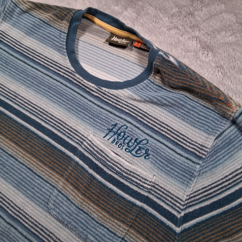 Howler Bros Shirt Mens Small Blue Striped Terry Knit Pocket Tee Crewneck